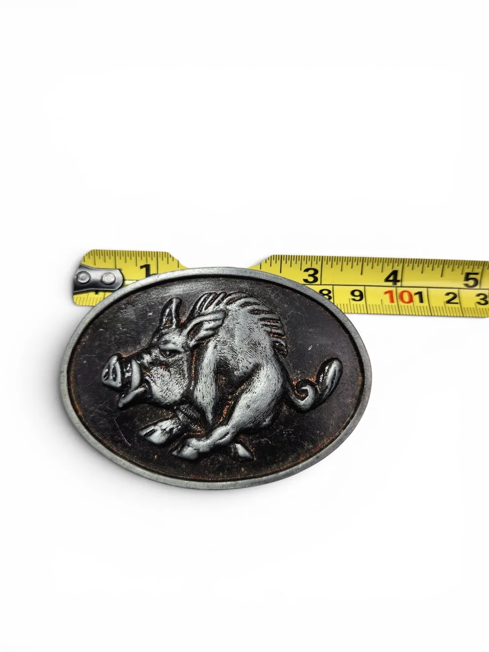 Vintage Stamped Model 895 Wild Boar Belt Buckle Silver Tone Oval Razorback Hog